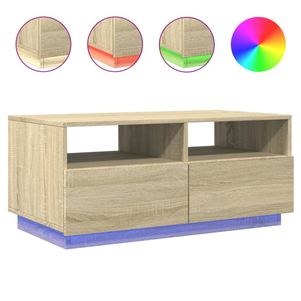 Produktbild för Soffbord med LED sonoma-ek 90x49x40 cm