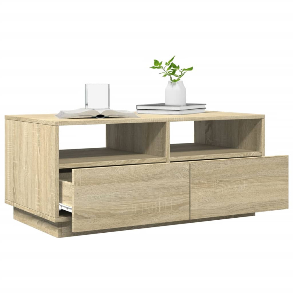 Produktbild för Soffbord med LED sonoma-ek 90x49x40 cm