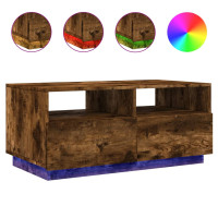Produktbild för Soffbord med LED rökfärgad ek 90x49x40 cm