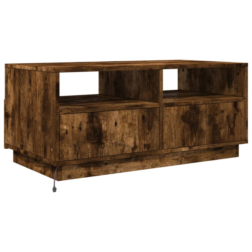 Produktbild för Soffbord med LED rökfärgad ek 90x49x40 cm