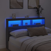 Produktbild för Sänggavel med LED grå sonoma 160x17x102 cm