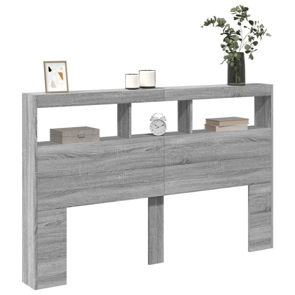 Produktbild för Sänggavel med LED grå sonoma 160x17x102 cm