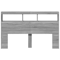 Produktbild för Sänggavel med LED grå sonoma 160x17x102 cm