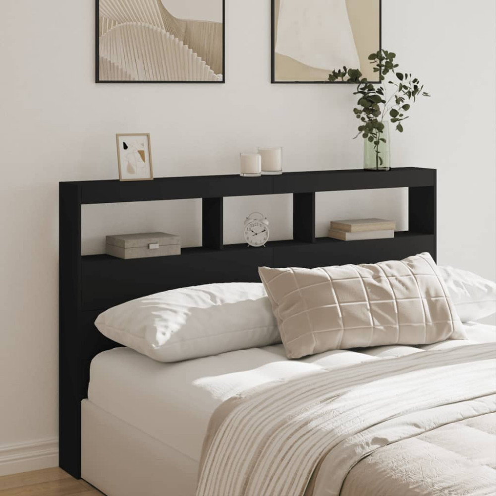 Produktbild för Sänggavel med LED svart 160x17x102 cm