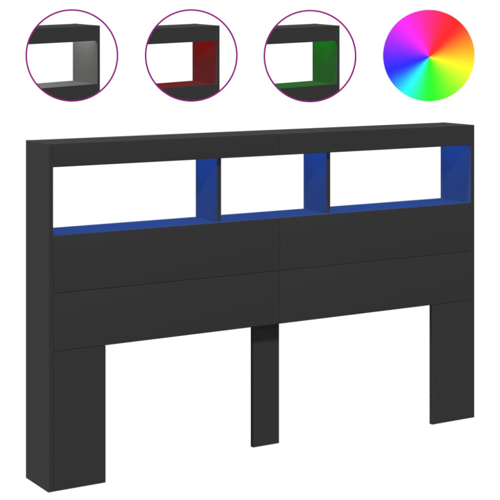 Produktbild för Sänggavel med LED svart 160x17x102 cm