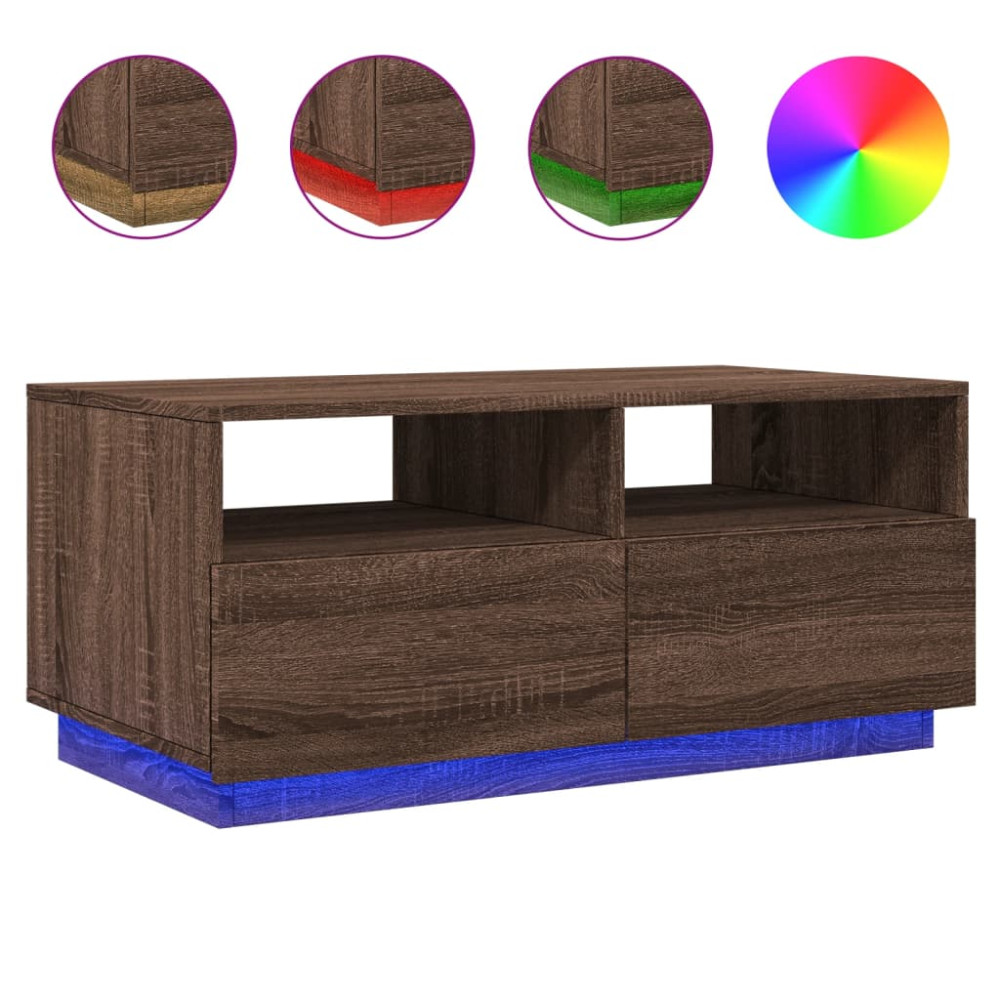 Produktbild för Soffbord med LED brun ek 90x49x40 cm