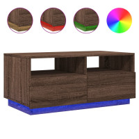 Produktbild för Soffbord med LED brun ek 90x49x40 cm