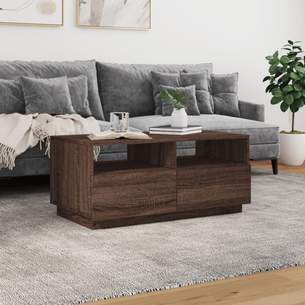 Produktbild för Soffbord med LED brun ek 90x49x40 cm