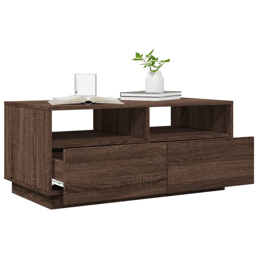 Produktbild för Soffbord med LED brun ek 90x49x40 cm