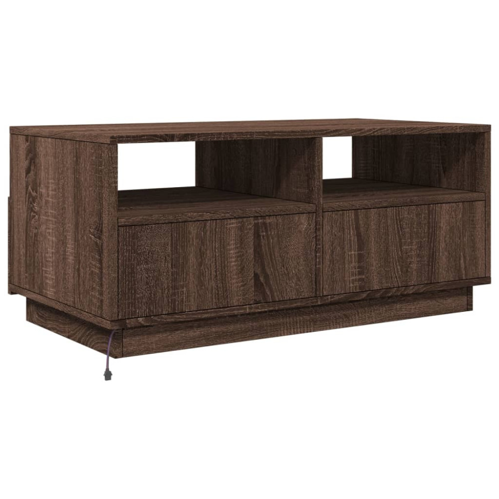 Produktbild för Soffbord med LED brun ek 90x49x40 cm