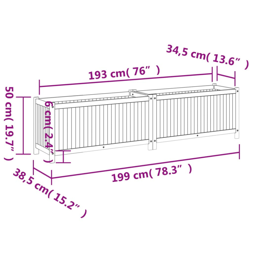 Produktbild för Odlingslåda med foder 199x38,5x50 cm massivt akaciaträ