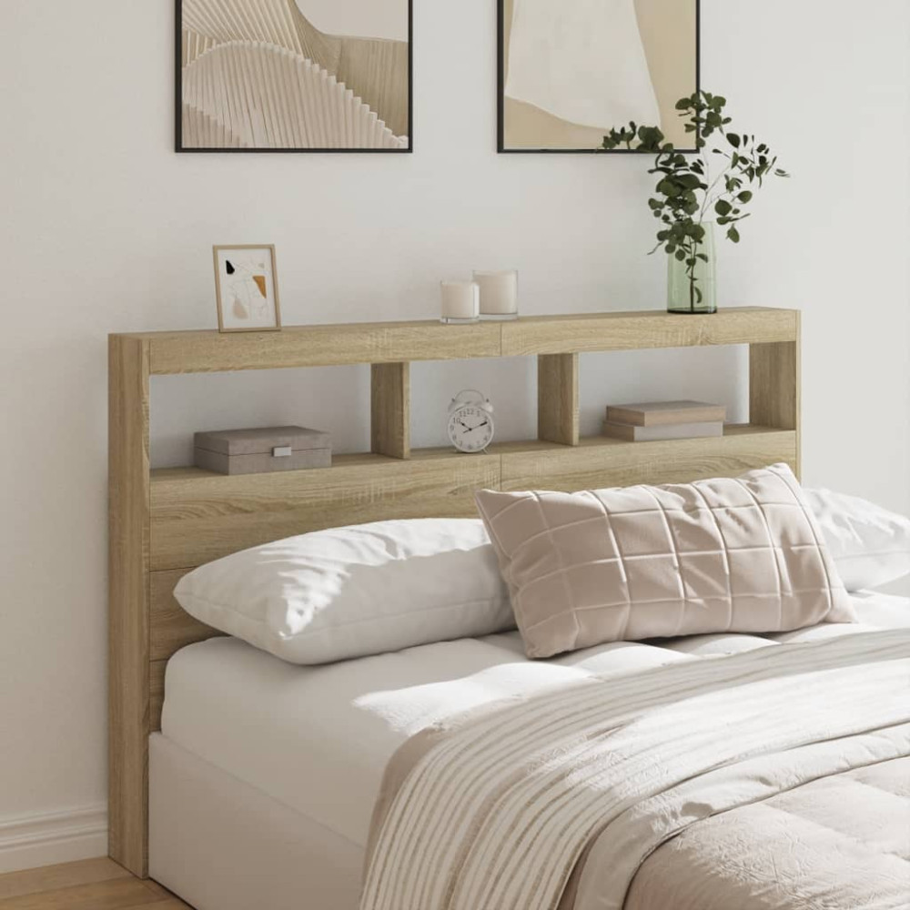 Produktbild för Sänggavel med LED sonoma-ek 160x17x102 cm