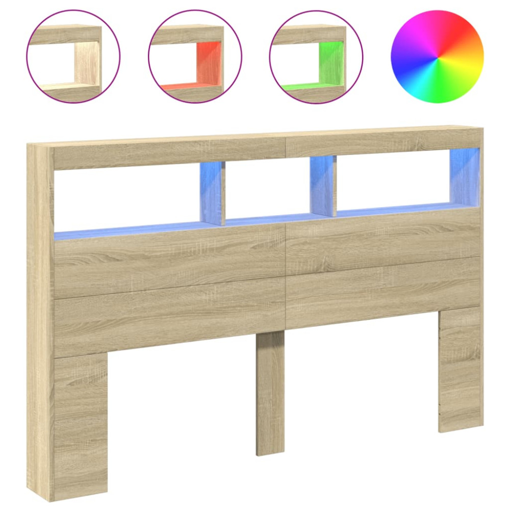 Produktbild för Sänggavel med LED sonoma-ek 160x17x102 cm