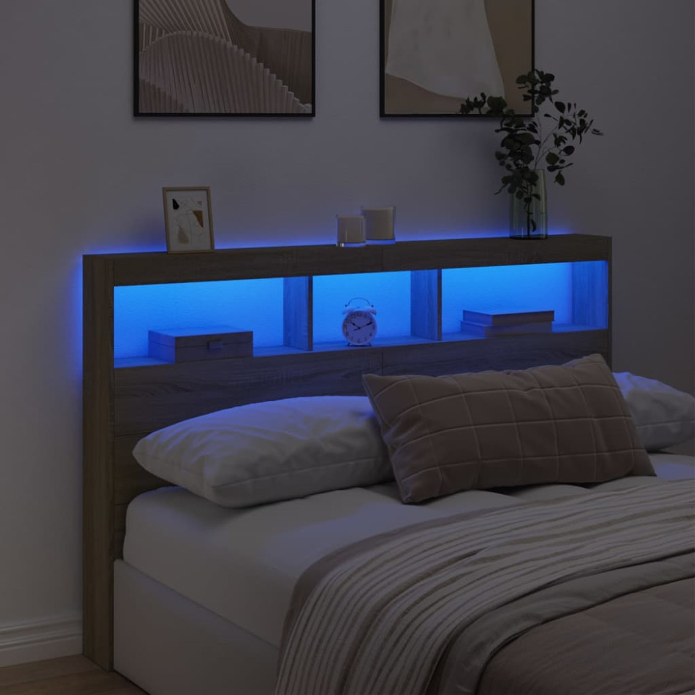 Produktbild för Sänggavel med LED sonoma-ek 160x17x102 cm