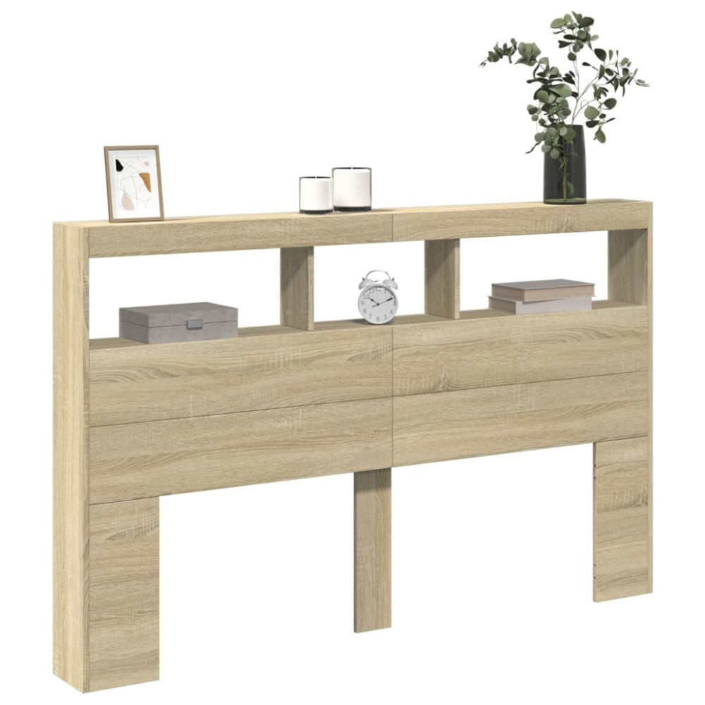 Produktbild för Sänggavel med LED sonoma-ek 160x17x102 cm