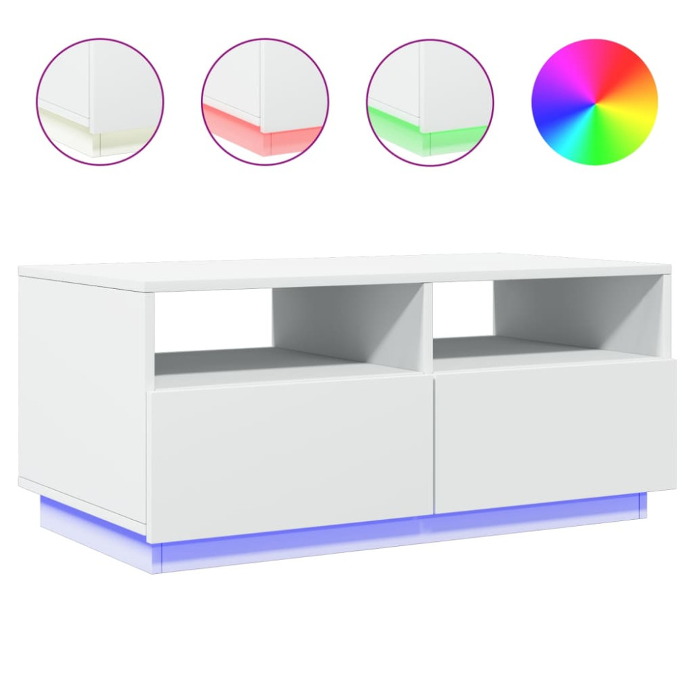 Produktbild för Soffbord med LED vit 90x49x40 cm