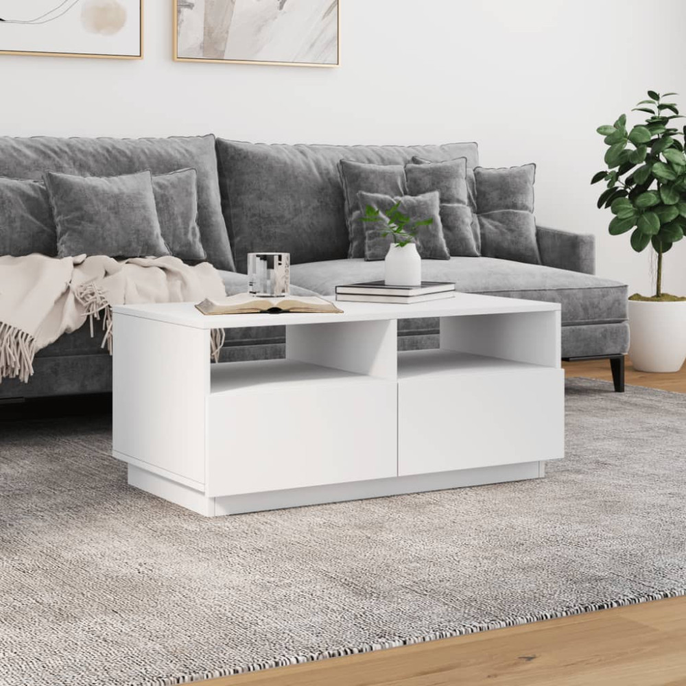 Produktbild för Soffbord med LED vit 90x49x40 cm