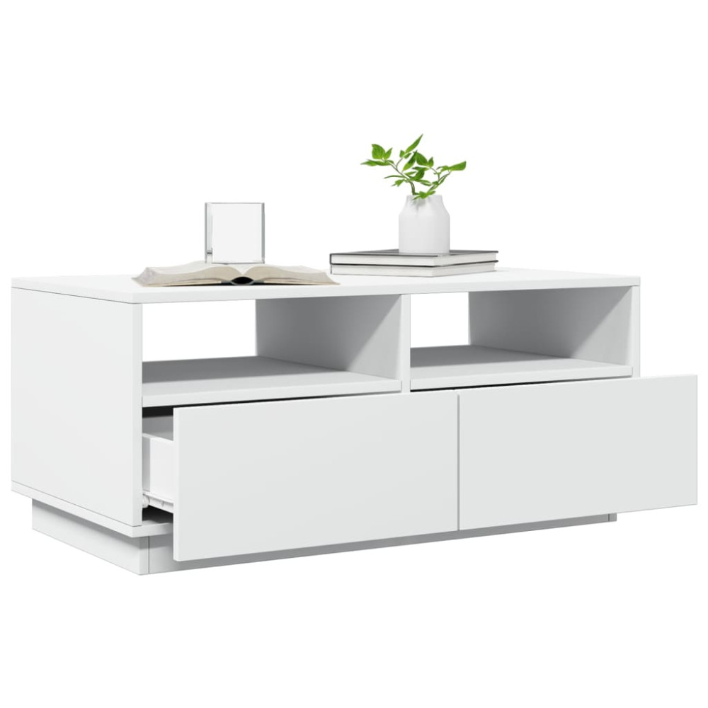 Produktbild för Soffbord med LED vit 90x49x40 cm