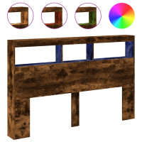 Produktbild för Sänggavel med LED rökfärgad ek 160x17x102 cm
