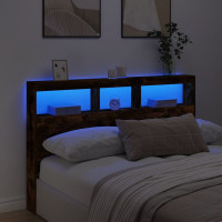 Produktbild för Sänggavel med LED rökfärgad ek 160x17x102 cm