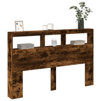 Produktbild för Sänggavel med LED rökfärgad ek 160x17x102 cm