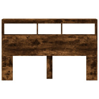 Produktbild för Sänggavel med LED rökfärgad ek 160x17x102 cm