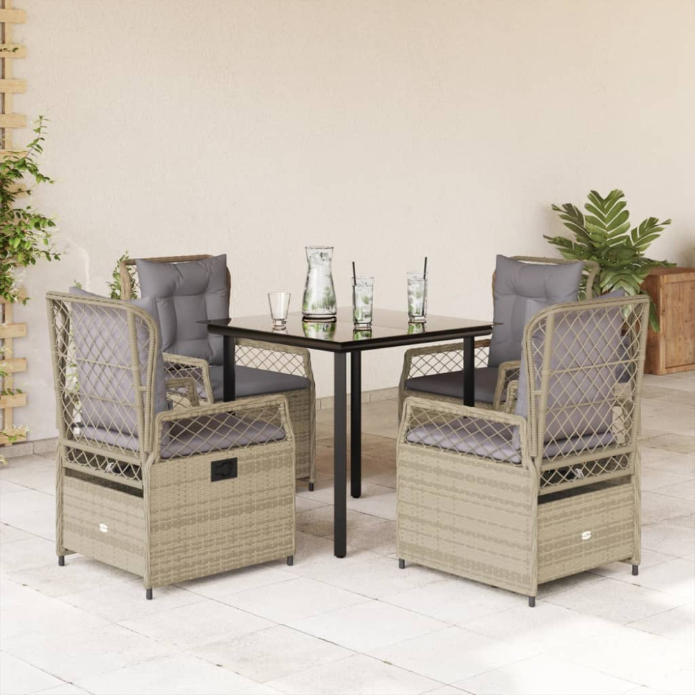 Produktbild för Matgrupp för trädgården med dynor 5 delar beige konstrotting