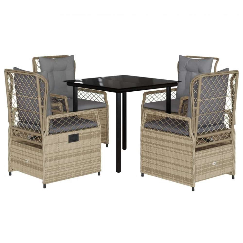Produktbild för Matgrupp för trädgården med dynor 5 delar beige konstrotting