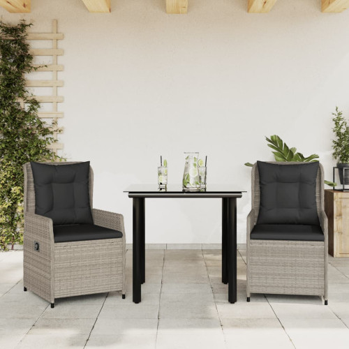 vidaXL Matgrupp för trädgården med dynor 3 delar ljusgrå konstrottning