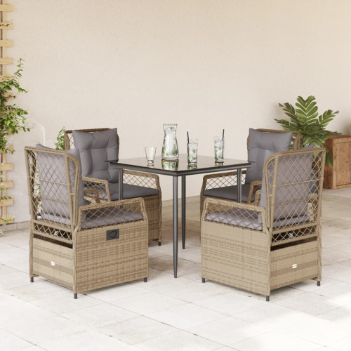 vidaXL Matgrupp för trädgården med dynor 5 delar beige konstrotting