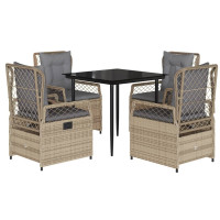 Produktbild för Matgrupp för trädgården med dynor 5 delar beige konstrotting