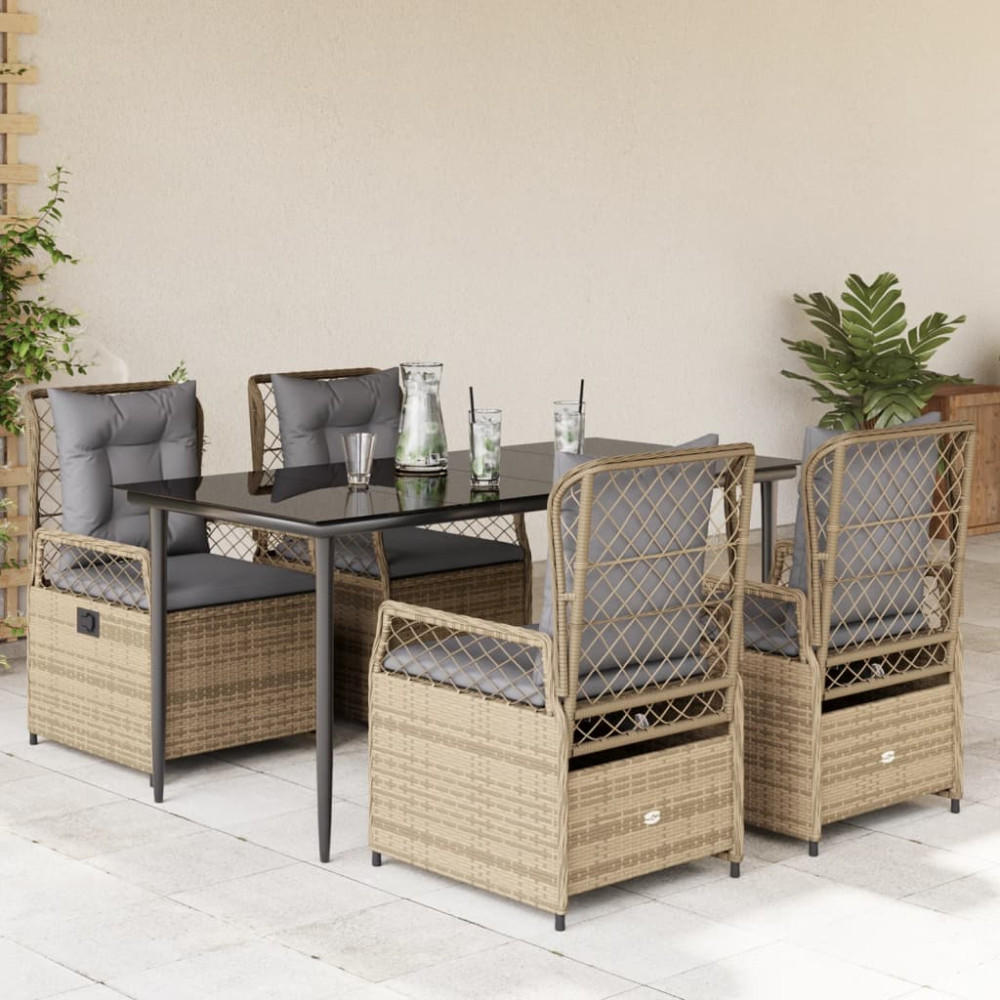 Produktbild för Matgrupp för trädgården med dynor 5 delar beige konstrotting