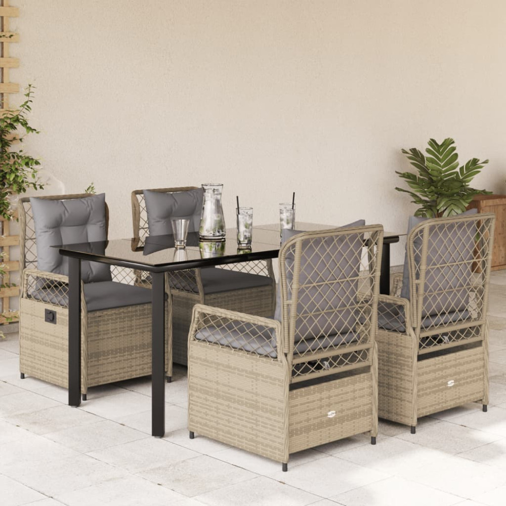Produktbild för Matgrupp för trädgården med dynor 5 delar beige konstrotting