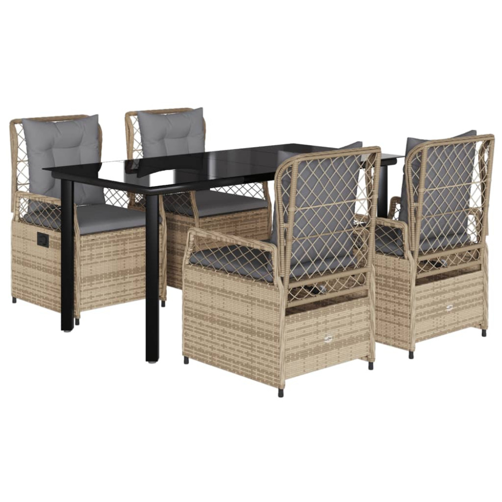 Produktbild för Matgrupp för trädgården med dynor 5 delar beige konstrotting