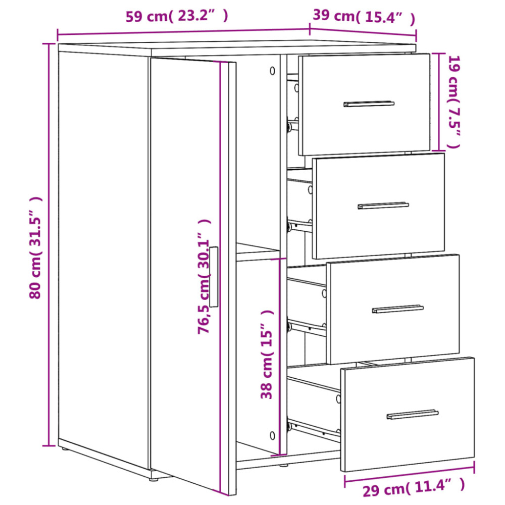Produktbild för Skänk vit 59x39x80 cm konstruerat trä
