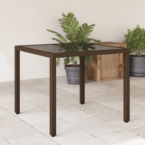 vidaXL Trädgårdsbord med glasskiva brun 90x90x75 cm konstrotting