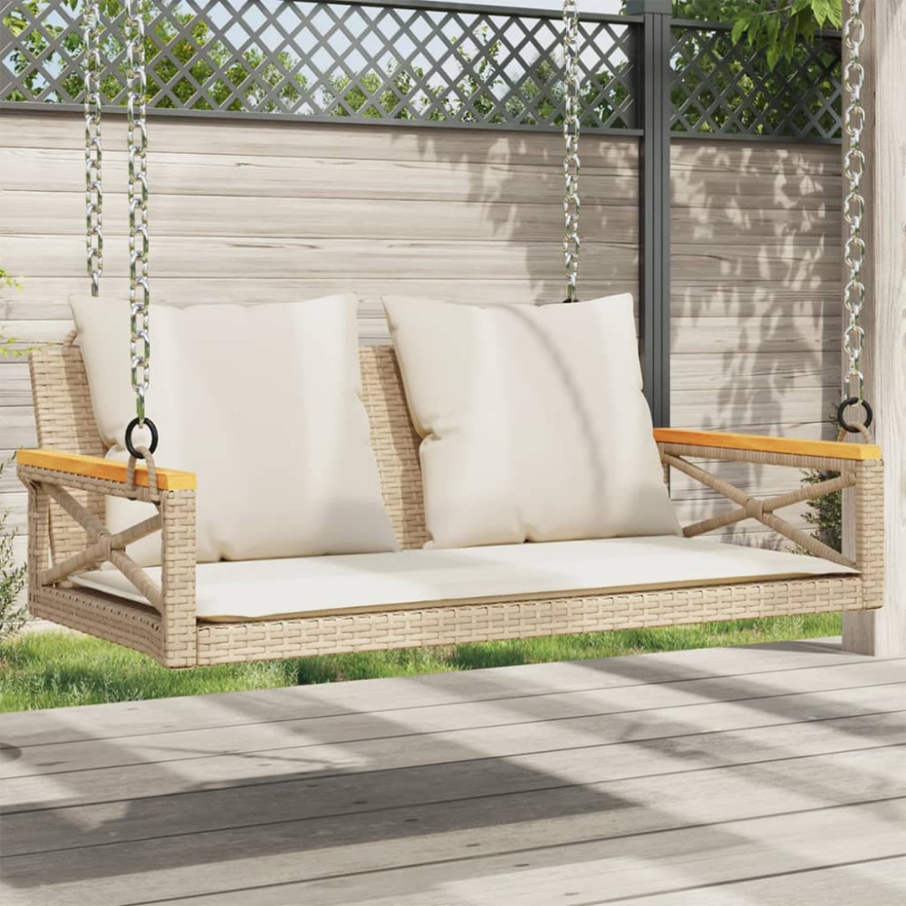 Produktbild för Gungbänk med dynor beige 109x62x40 cm konstrotting
