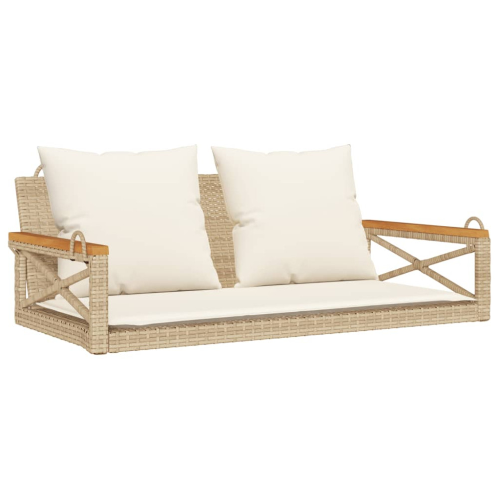 Produktbild för Gungbänk med dynor beige 109x62x40 cm konstrotting