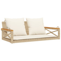 Produktbild för Gungbänk med dynor beige 109x62x40 cm konstrotting