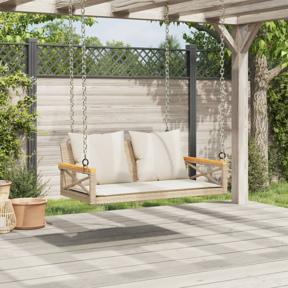 Produktbild för Gungbänk med dynor beige 109x62x40 cm konstrotting