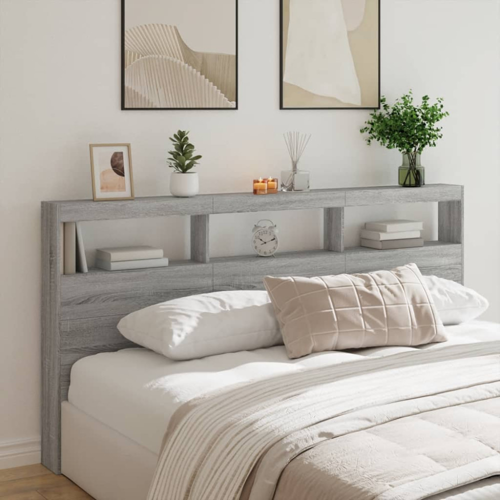 Produktbild för Sänggavel med LED grå sonoma 200x17x102 cm
