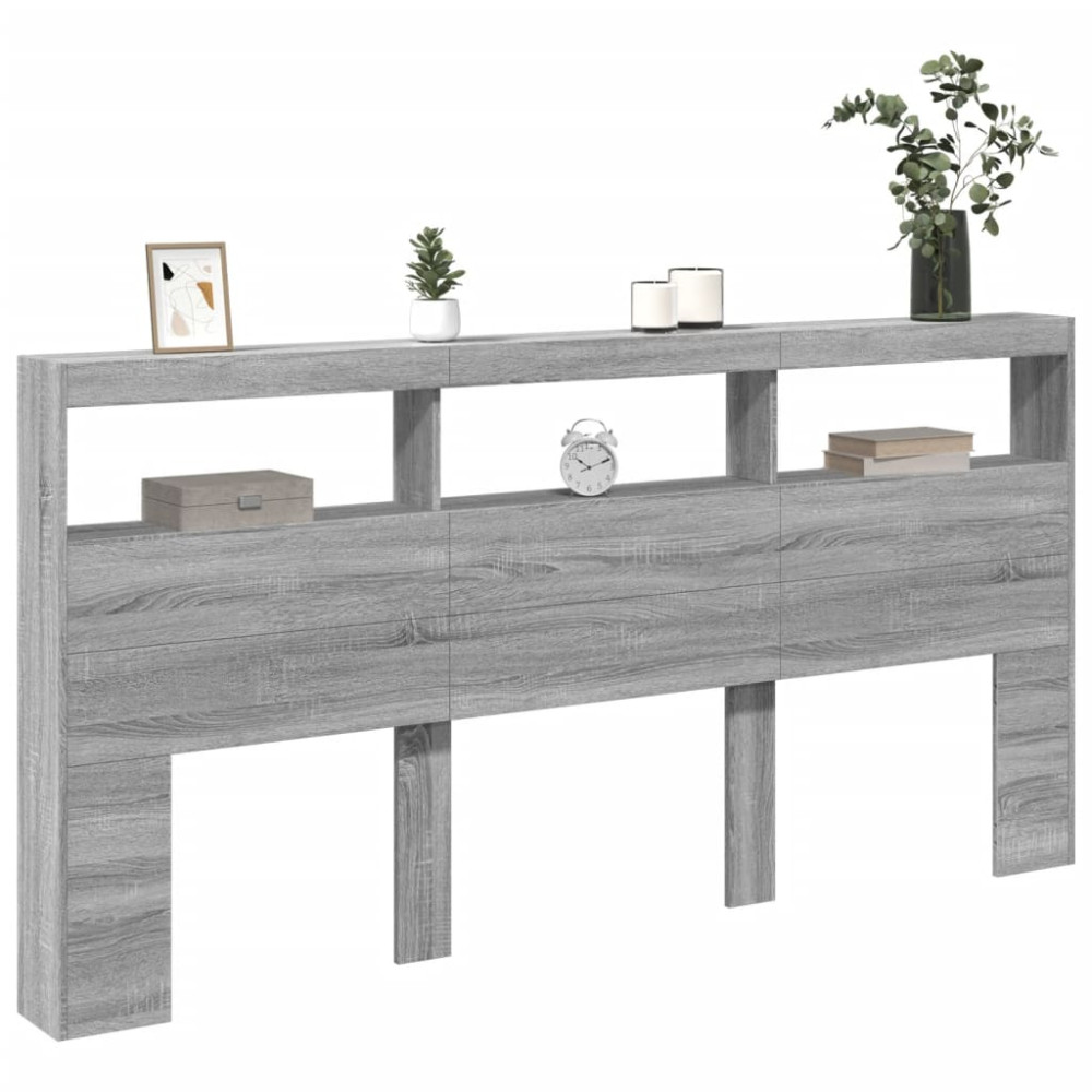 Produktbild för Sänggavel med LED grå sonoma 200x17x102 cm