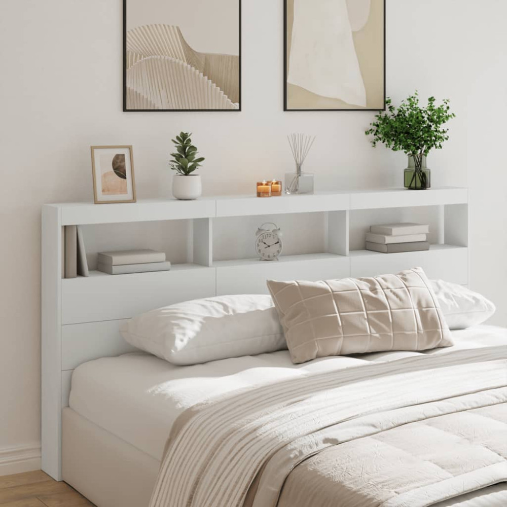 Produktbild för Sänggavel med LED vit 200x17x102 cm