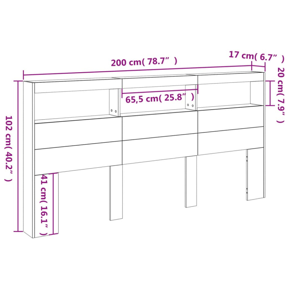 Produktbild för Sänggavel med LED vit 200x17x102 cm
