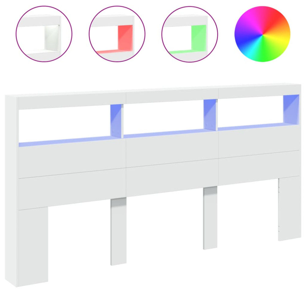 Produktbild för Sänggavel med LED vit 200x17x102 cm