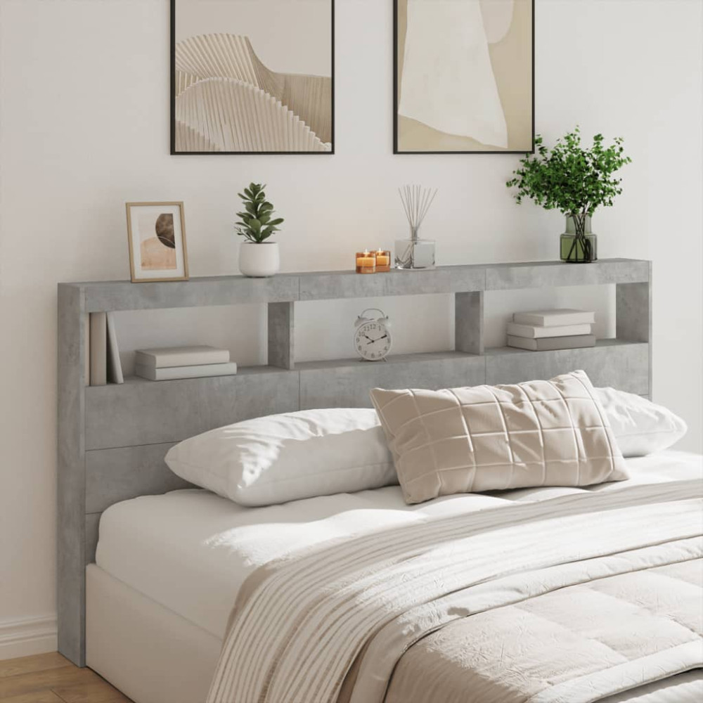 Produktbild för Sänggavel med LED betonggrå 200x17x102 cm