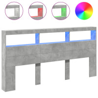 Produktbild för Sänggavel med LED betonggrå 200x17x102 cm
