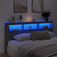 Produktbild för Sänggavel med LED betonggrå 200x17x102 cm