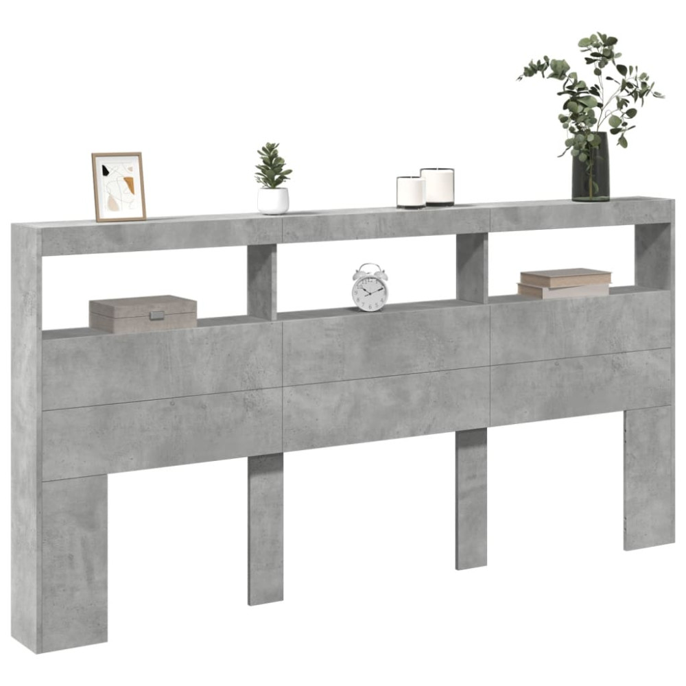 Produktbild för Sänggavel med LED betonggrå 200x17x102 cm