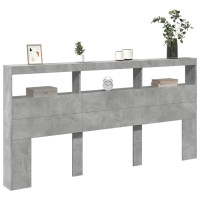 Produktbild för Sänggavel med LED betonggrå 200x17x102 cm